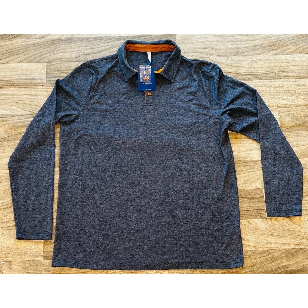 Pegeno Henley Shirt Men's Size Medium Long Sleeve Blue Button Stretchy Pullover